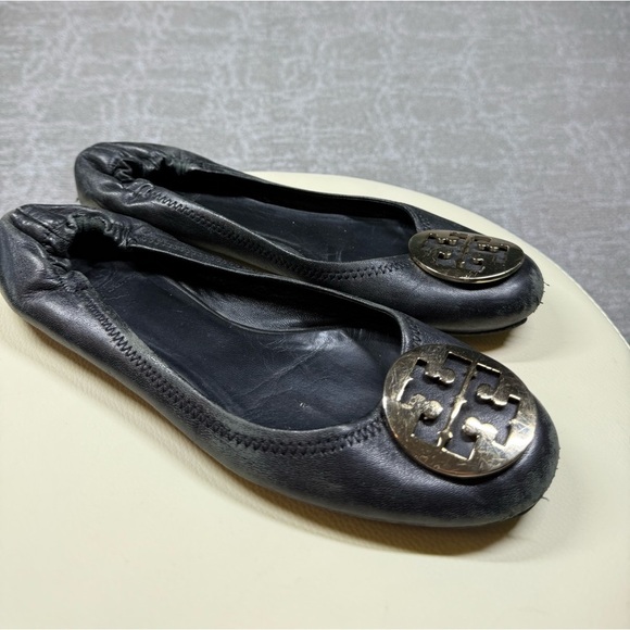 Tory Burch Minnie Black Leather Ballet Flat Loafer Womens Size 9 Sold as is - Picture 1 of 5